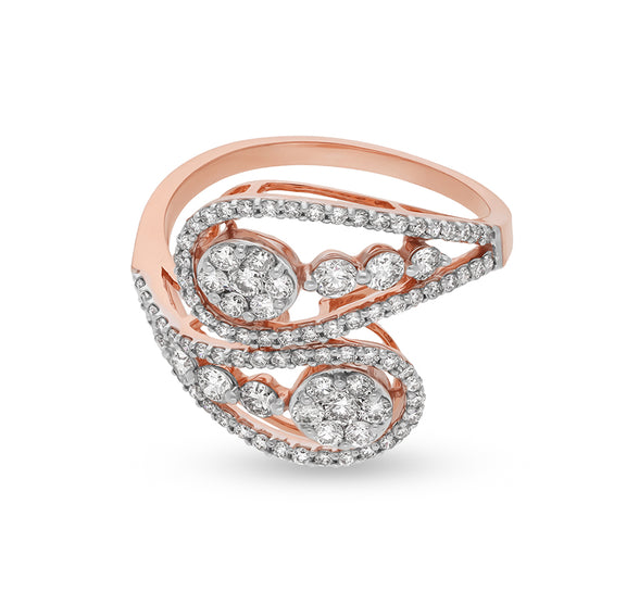 Round Shape Diamond With Prong Set Bypass Rose Gold Casual Ring