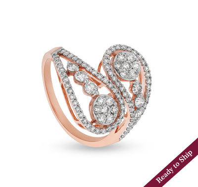 Round Shape Diamond With Prong Set Bypass Rose Gold Casual Ring