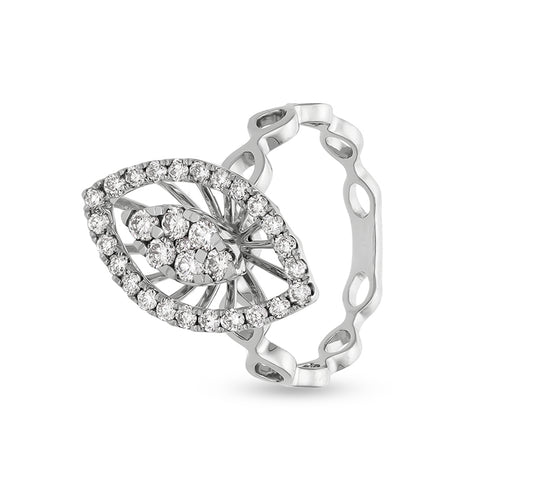 Marquise Shape Round Natural Diamond White Gold Casual Ring