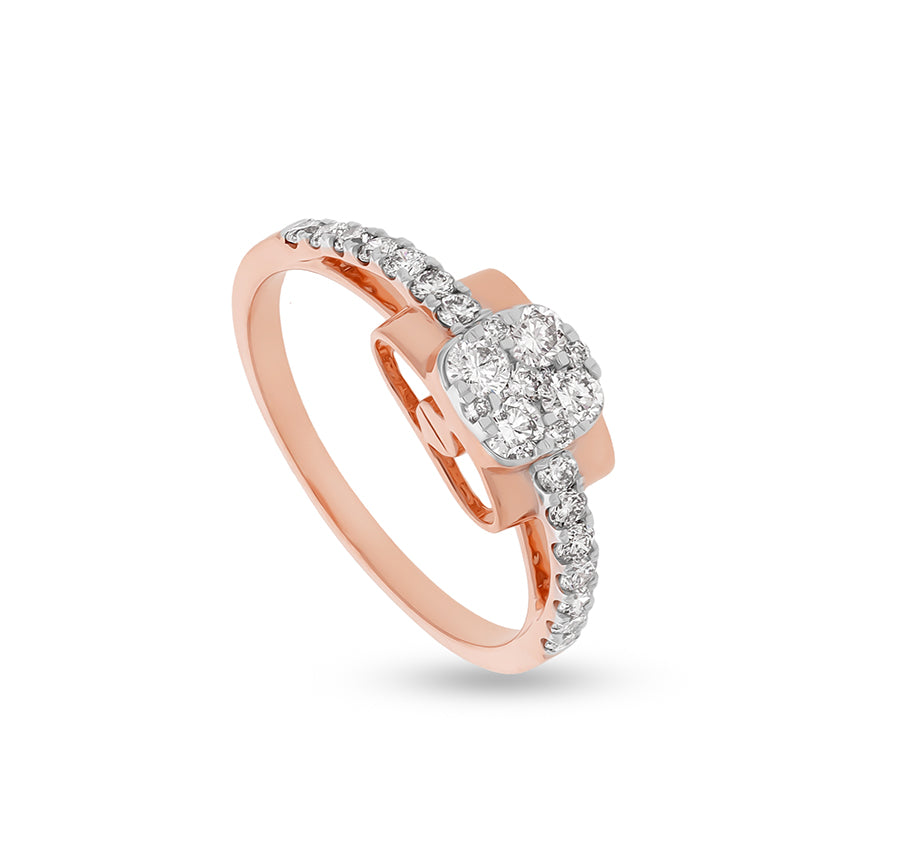 Round Shape Diamond With Prong Setting Rose Gold Casual Ring