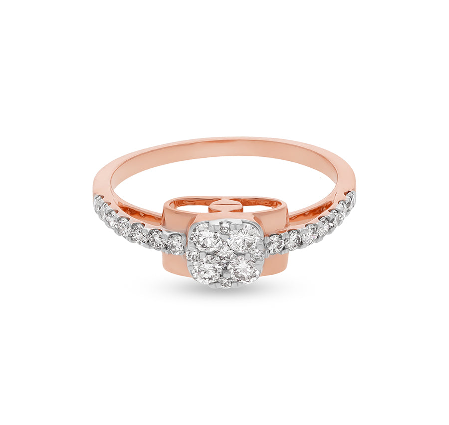 Round Shape Diamond With Prong Setting Rose Gold Casual Ring