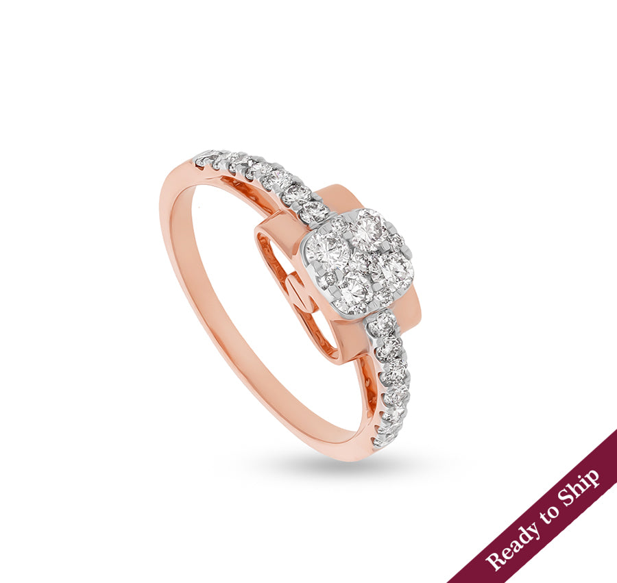 Round Shape Diamond With Prong Setting Rose Gold Casual Ring