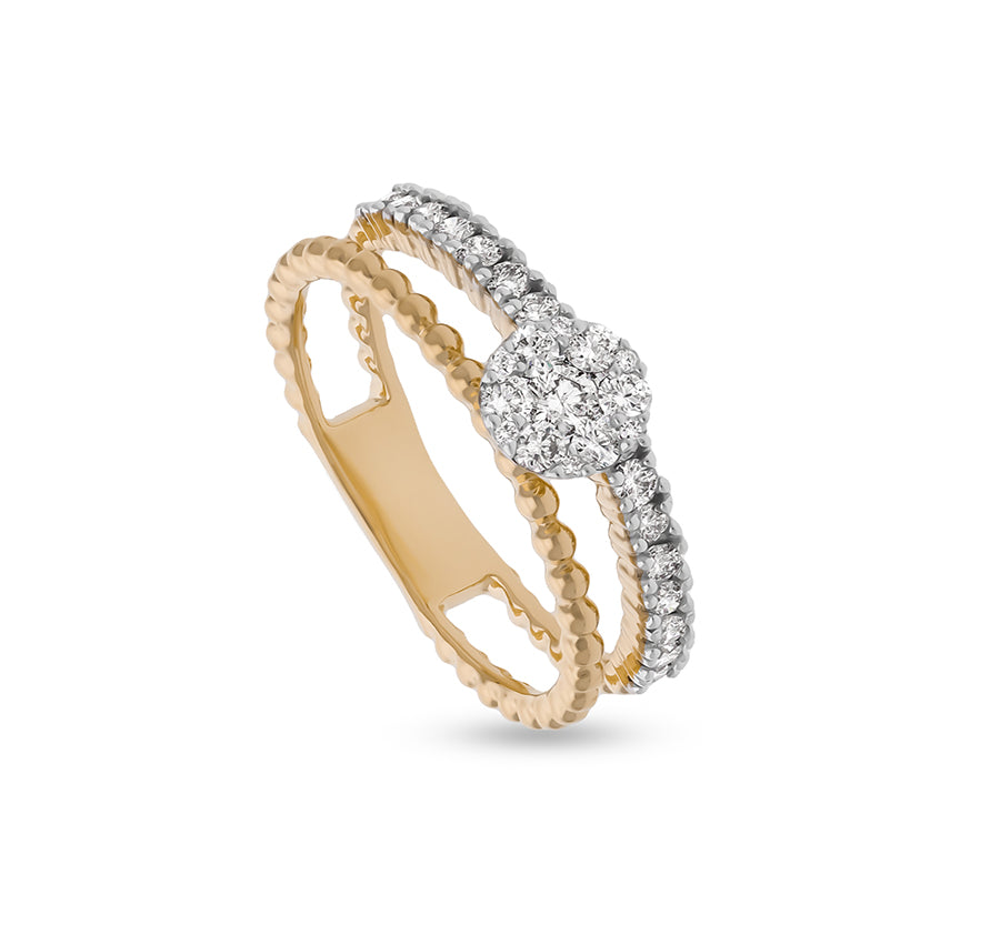 Round Shape Diamond With Romp Bubble Shank Yellow Gold Casual Ring