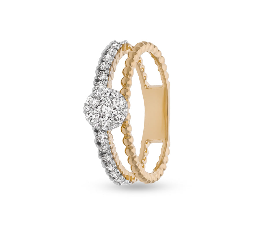 Round Shape Diamond With Romp Bubble Shank Yellow Gold Casual Ring