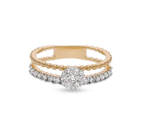 Round Shape Diamond With Romp Bubble Shank Yellow Gold Casual Ring