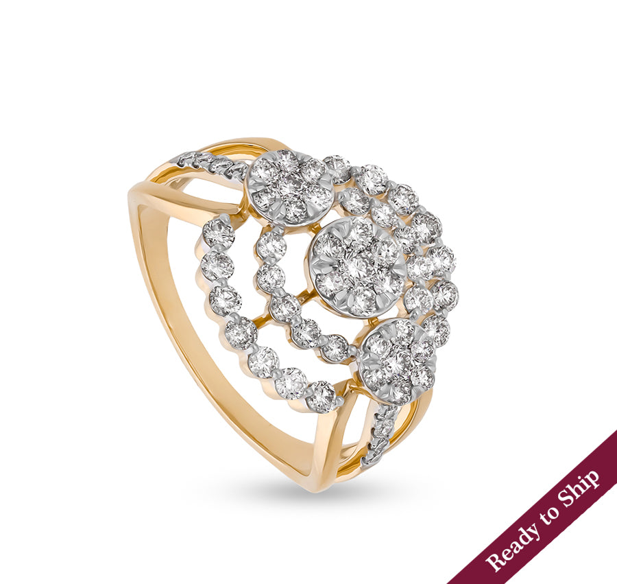 Round Shape Diamond With Prong Set Yellow Gold Engagement Ring