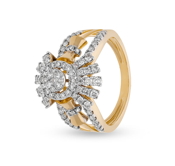 Round White Natural Diamond With Prong Set Yellow Gold Engagement Ring