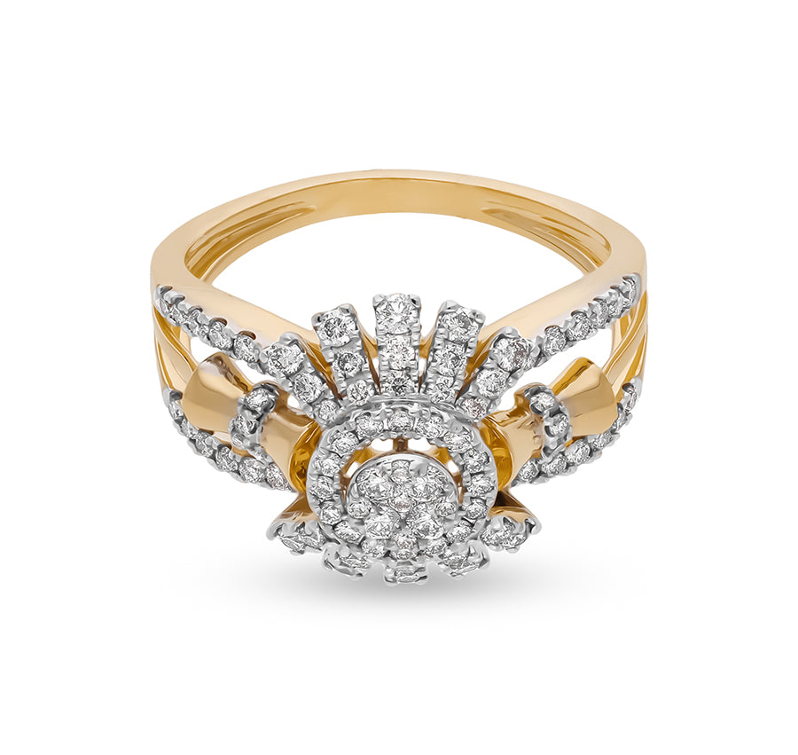 Round White Natural Diamond With Prong Set Yellow Gold Engagement Ring