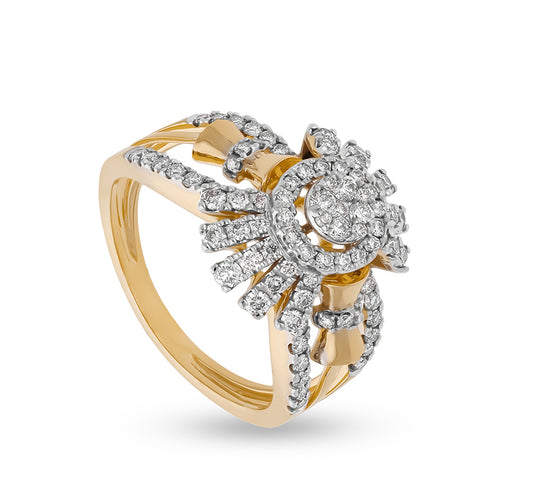 Round White Natural Diamond With Prong Set Yellow Gold Engagement Ring