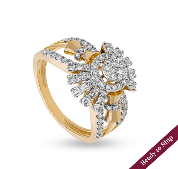 Round White Natural Diamond With Prong Set Yellow Gold Engagement Ring