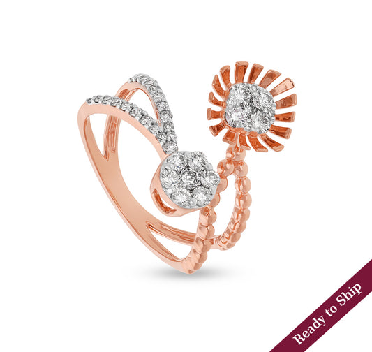 Cushion Shape Floral Round Natural Diamond Rose Gold Casual Ring