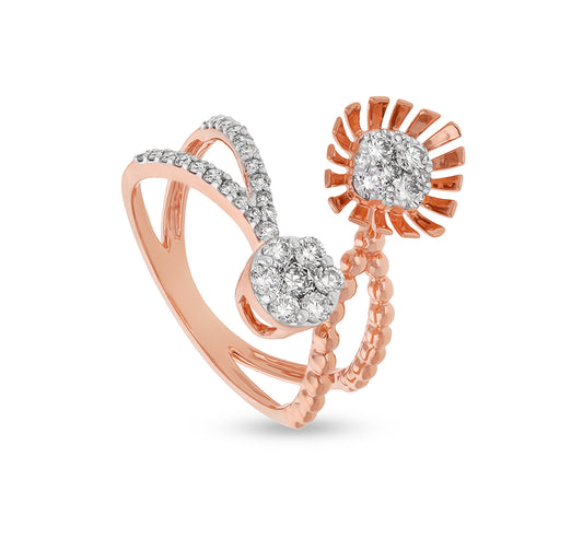 Cushion Shape Floral Round Natural Diamond Rose Gold Casual Ring