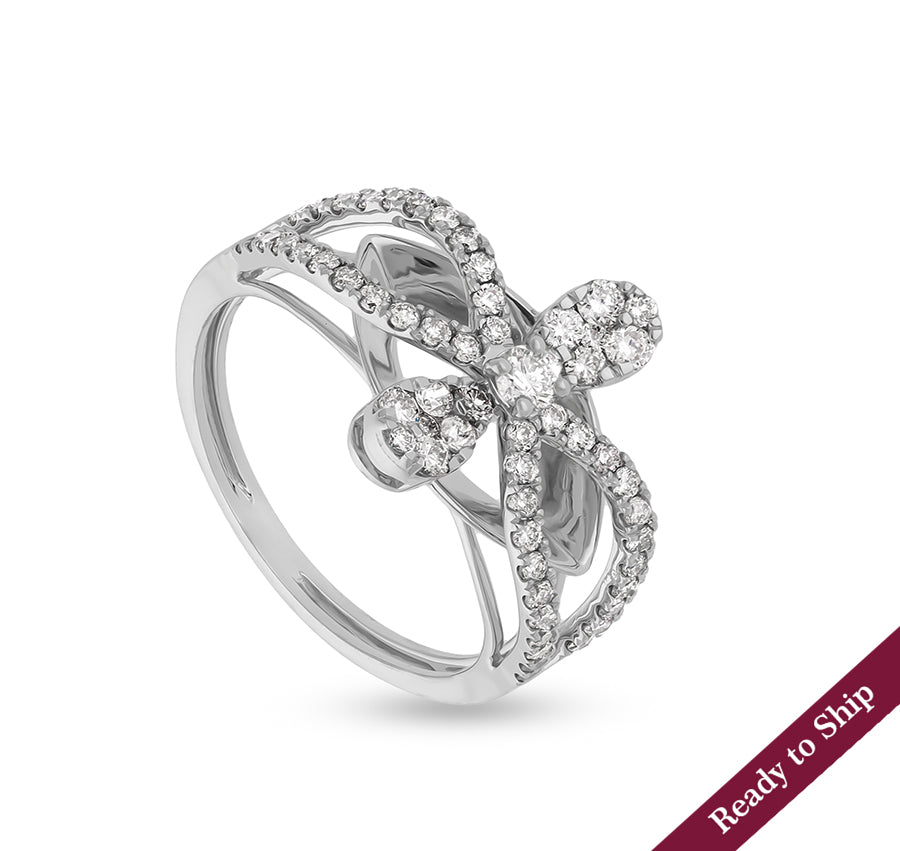 Round Shape Natural Diamond Crossover White Gold Casual Ring