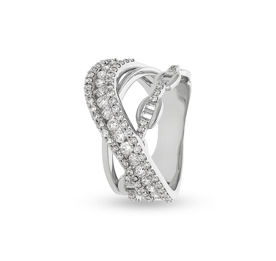 Crisscross Shape Round Natural Diamond With Prong Set White Gold Casual Ring