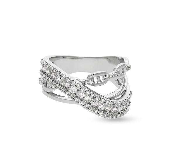 Crisscross Shape Round Natural Diamond With Prong Set White Gold Casual Ring