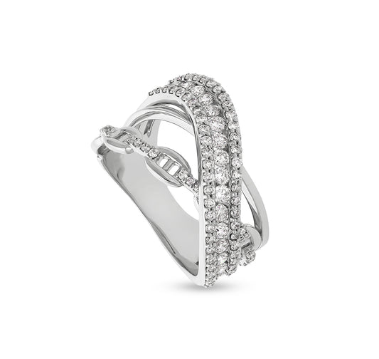 Crisscross Shape Round Natural Diamond With Prong Set White Gold Casual Ring