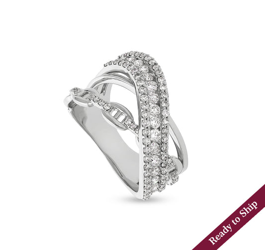 Crisscross Shape Round Natural Diamond With Prong Set White Gold Casual Ring