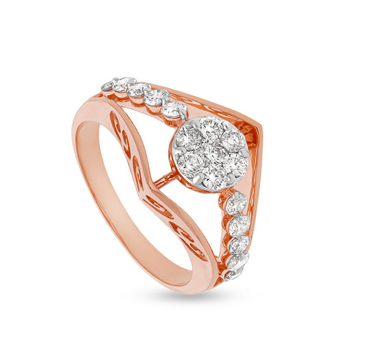 Round Shape Natural Diamond With Prong Set Rose Gold Casual Ring