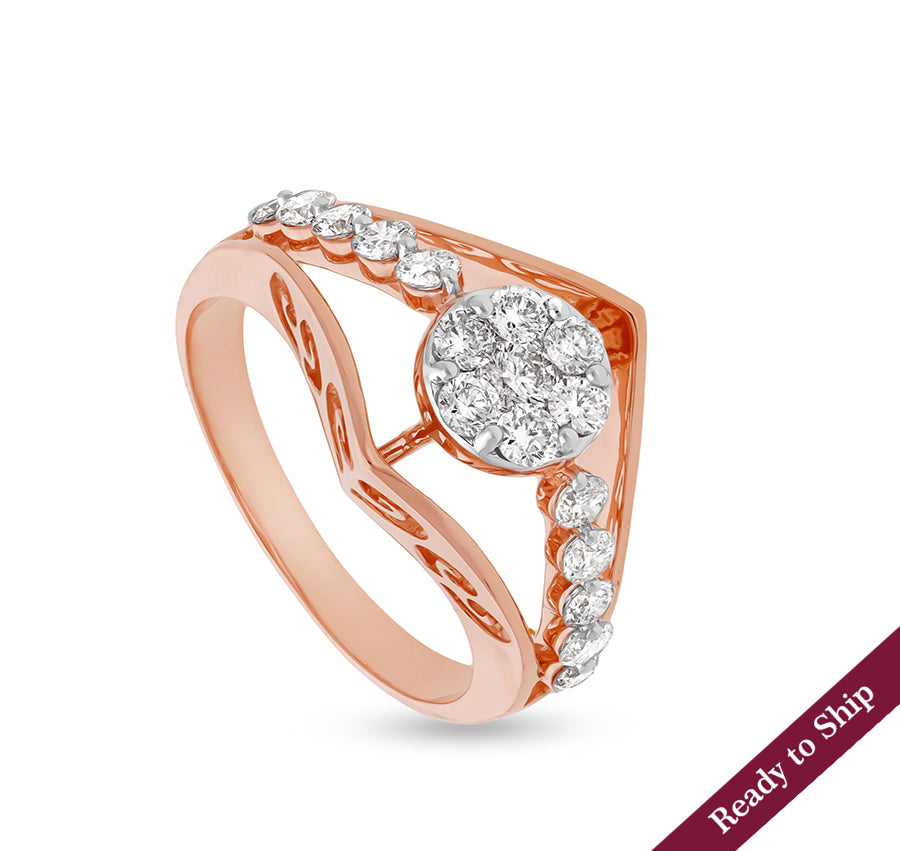 Round Shape Natural Diamond With Prong Set Rose Gold Casual Ring