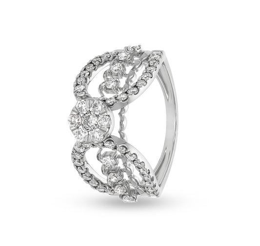 Double Loop Shape Round Natural Diamond White Gold Casual Ring