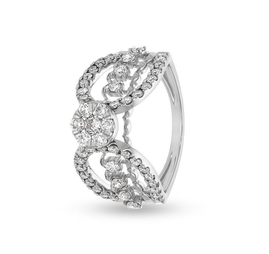 Double Loop Shape Round Natural Diamond White Gold Casual Ring