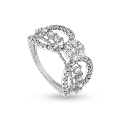 Double Loop Shape Round Natural Diamond White Gold Casual Ring