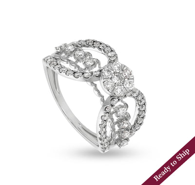 Double Loop Shape Round Natural Diamond White Gold Casual Ring