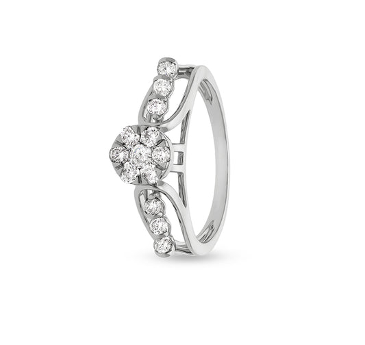 Floral Shape With Round Natural Diamond White Gold Casual Ring
