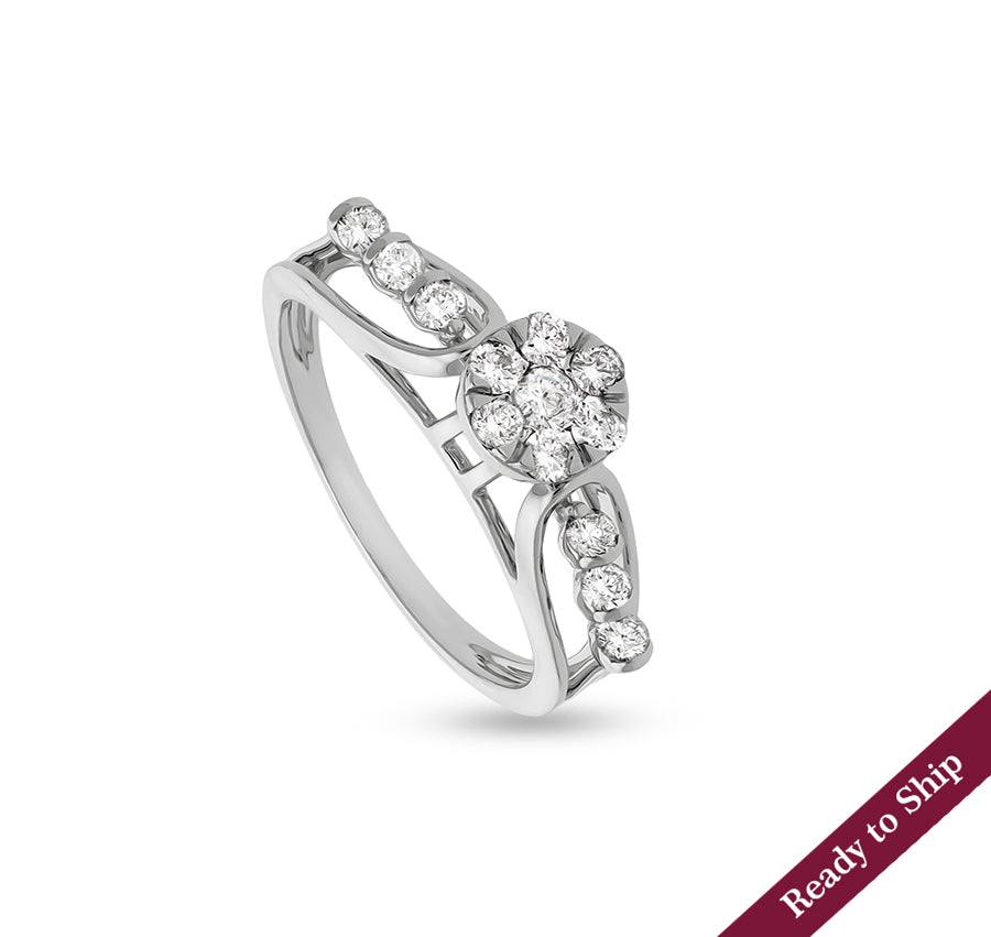 Floral Shape With Round Natural Diamond White Gold Casual Ring