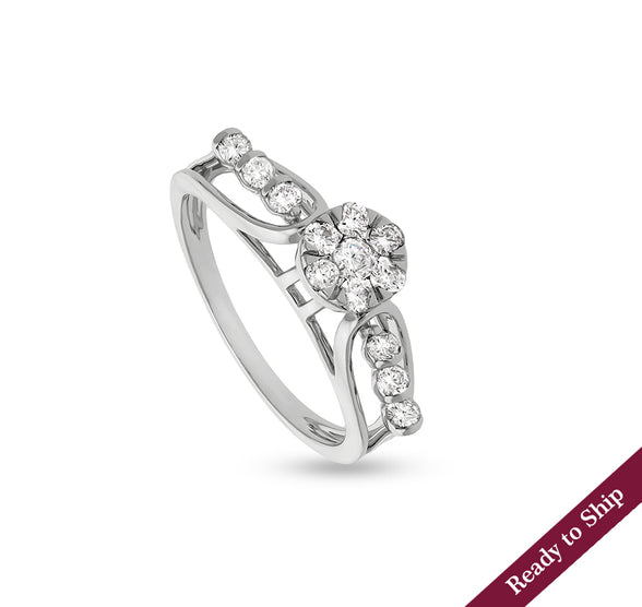 Floral Shape With Round Natural Diamond White Gold Casual Ring