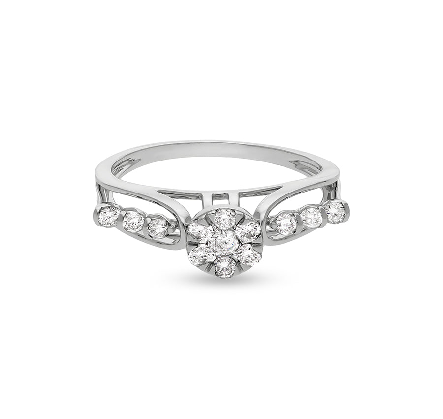 Floral Shape With Round Natural Diamond White Gold Casual Ring