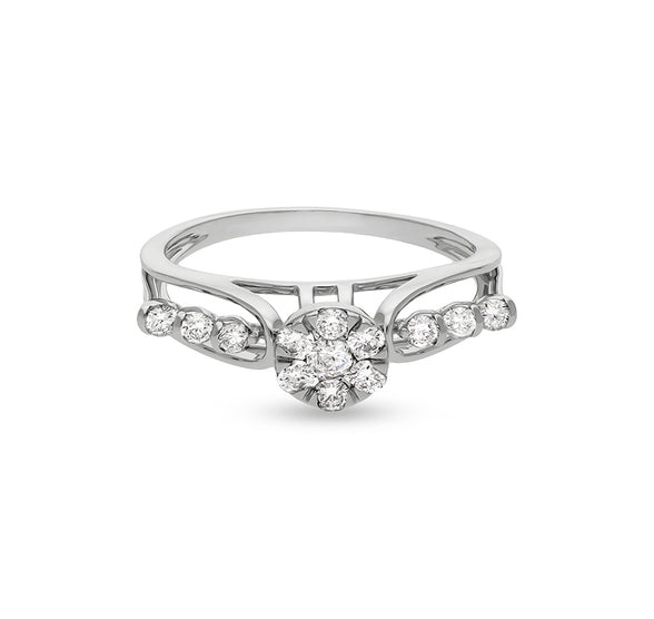 Floral Shape With Round Natural Diamond White Gold Casual Ring