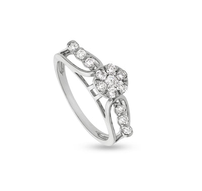 Floral Shape With Round Natural Diamond White Gold Casual Ring