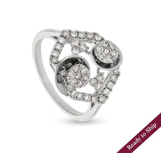 Hexagon Shape with Round Natural Diamond White Gold Casual Ring