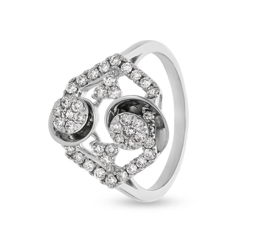 Hexagon Shape with Round Natural Diamond White Gold Casual Ring