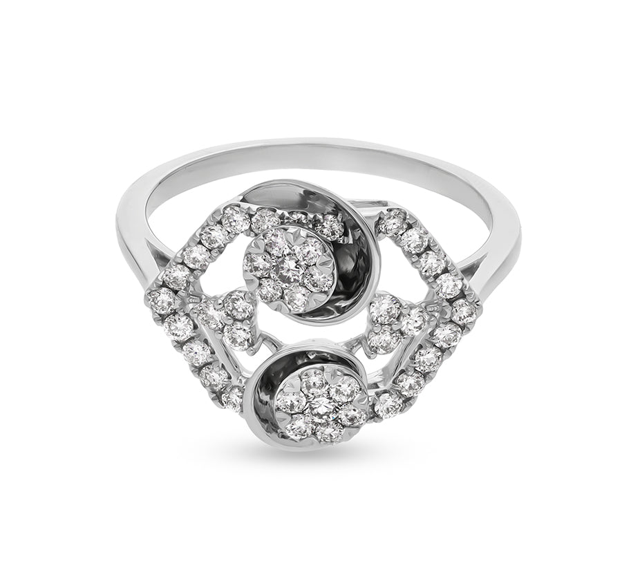 Hexagon Shape with Round Natural Diamond White Gold Casual Ring