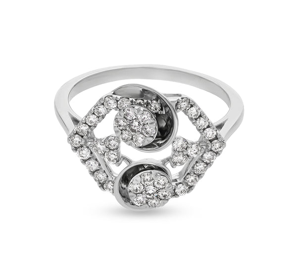 Hexagon Shape with Round Natural Diamond White Gold Casual Ring