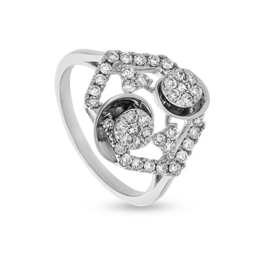 Hexagon Shape with Round Natural Diamond White Gold Casual Ring
