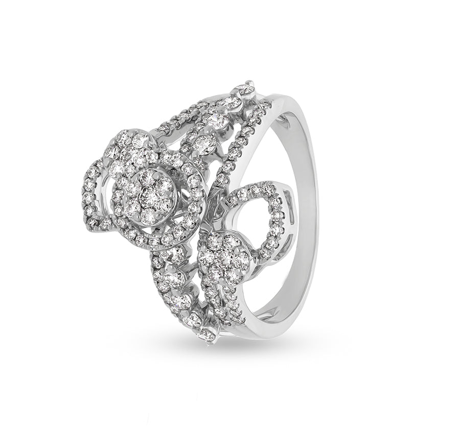 Round Shape Natural Diamond With Prong Set White Gold Cocktail Ring
