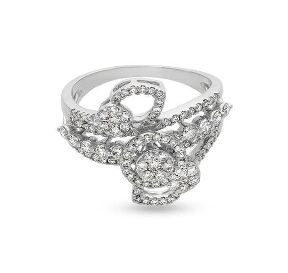 Round Shape Natural Diamond With Prong Set White Gold Cocktail Ring