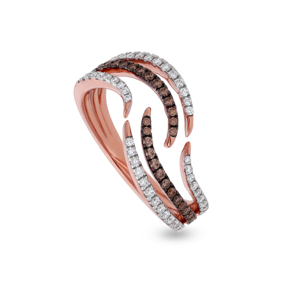 Creepers Shape With Natural White and Chocolate Diamond Rose Gold Casual Ring