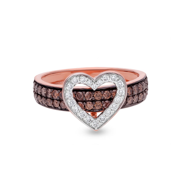 Heart Shape and Brown Natural Round Diamond White Gold Engagement Ring