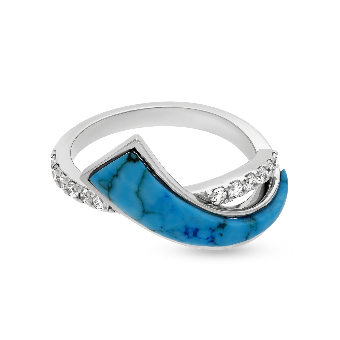 Tropical Turquoise With Round Natural Diamonds White Gold Ring Gift for Wedding