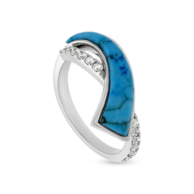 Tropical Turquoise With Round Natural Diamonds White Gold Ring Gift for Wedding