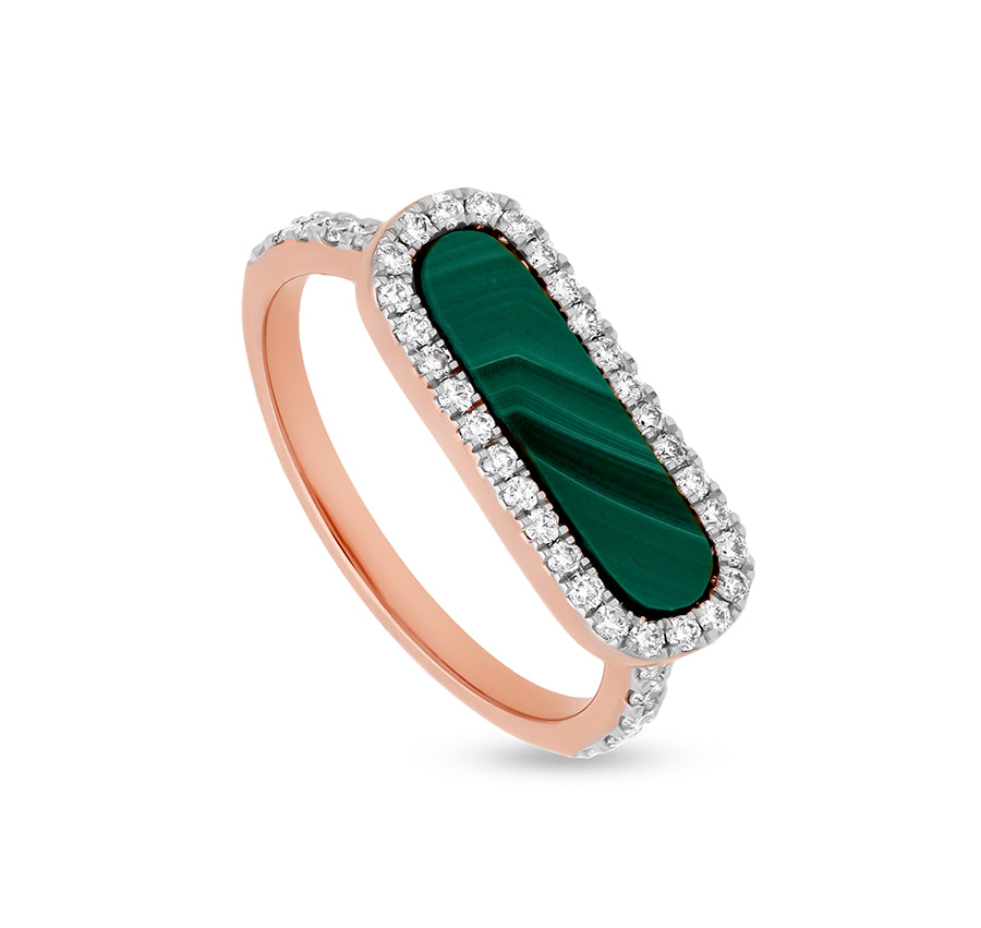 Elliptical Shape With Green Malachite Halo Rose Gold Casual Ring