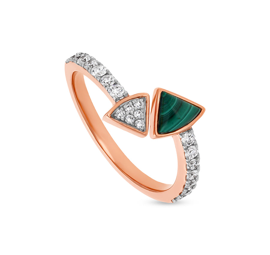 Malachite and Lustrous Diamond With Rose Gold Casual Ring