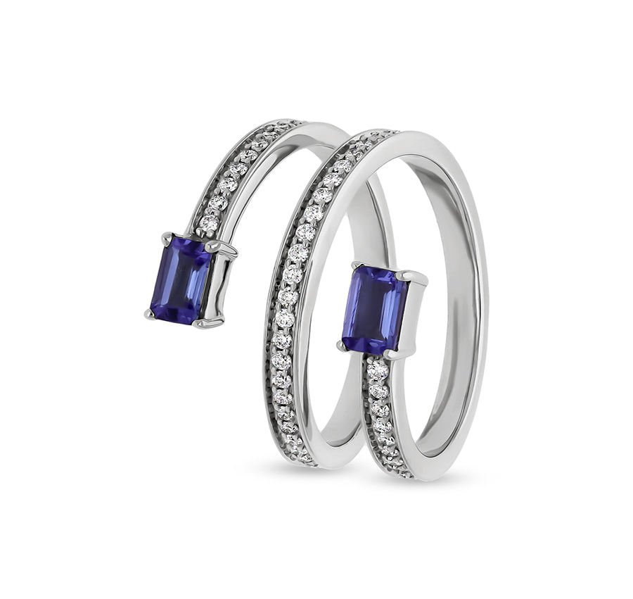 Snaking Twin Blue Tanzanite Natural Diamond White Gold Gift for Her