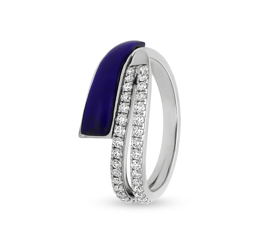 Lapis Lazuli Luminary With Natural Diamond Embellished White Gold Women Ring
