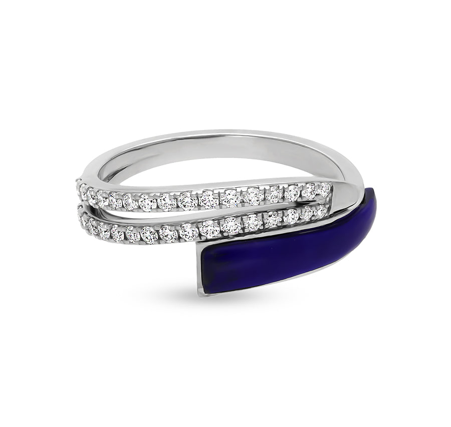 Lapis Lazuli Luminary With Natural Diamond Embellished White Gold Women Ring
