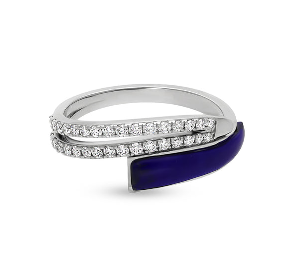 Dark Blue Lapis With Round Cut Diamond Embellished White Gold Casual Ring